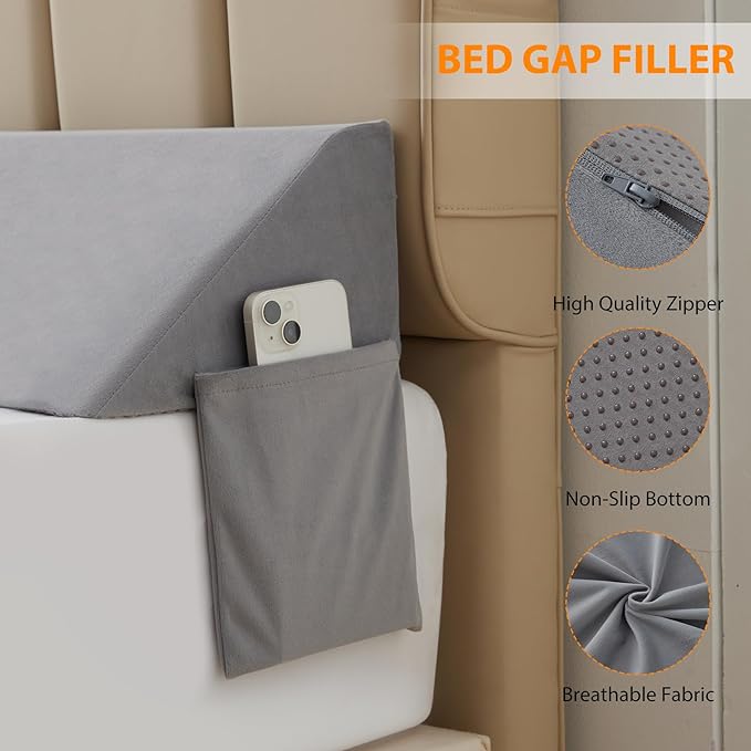 Queen Bed Wedge Pillow for Headboard, Bed Gap Filler, Mattress Gap Filler Queen, Fill The Gap (0-7") Between Headboard and Mattress (Velvet, 60"x10"x6")
