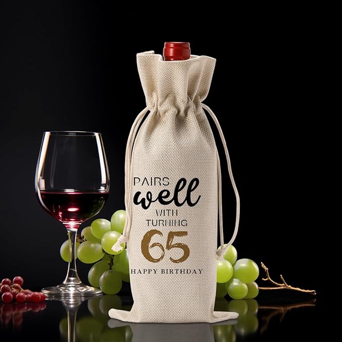 65th Birthday Gifts for Women Men, Gifts for 65 Year Old Man Grandparents Wine Gift Bag, Wine Accessories Gifts Anniversary 65th Birthday Decorations Wine Bag Wine Bags for Wine Bottles Gifts