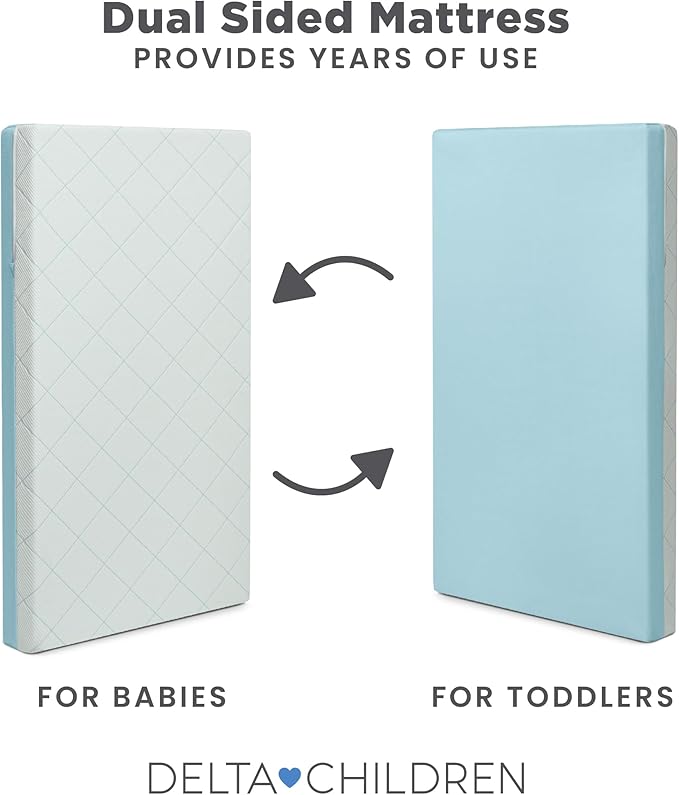 Delta Children Starlit Sky 2-Stage Crib and Toddler Mattress – GREENGUARD Gold Certified, CertiPUR-US Certified Foam, Breathable Machine Washable Cover, Waterproof Barrier, Made in USA, Blue