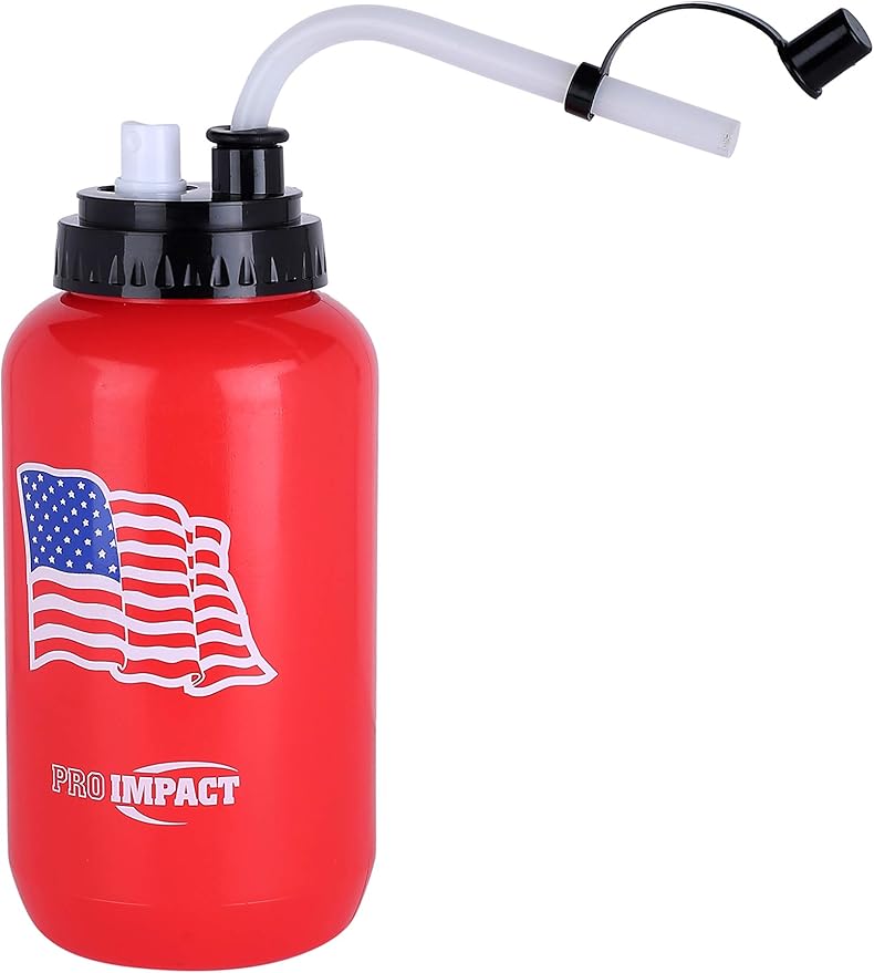 Pro Impact Squeezable Water Bottle with Bendable Long Straw and Spray cap - LDPE BPA Free Plastic - Hydration for Baseball Hockey Gym MMA Yoga Boxing Cycling Softball Football Lacrosse (35.5 Oz.)