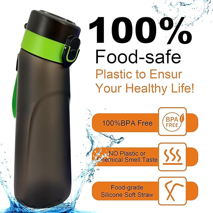 Air Water Bottle,750ML Scent Water Cup with 3 Flavour Pods,Leak Proof Sports Water Cup with Straw Suitable for Outdoor Sports,Gifts From Friends, Birthday Gifts (New Blackgreen + 3pods)