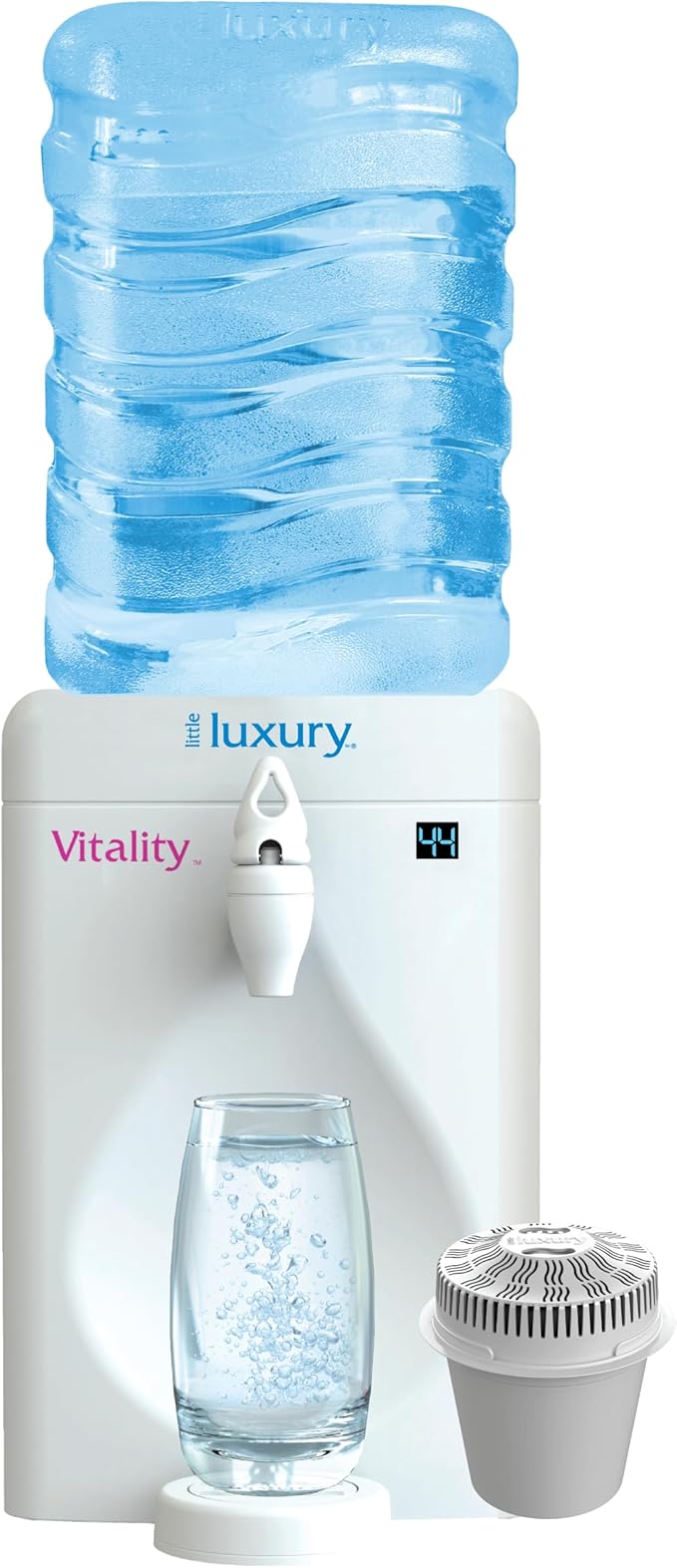 Little Luxury Vitality Mini Water Cooler with Filter, Countertop, Fill At Your Tap, Refillable, BPA-Free 1.8-Gallon Bottle, Filter and Cools Tap Water