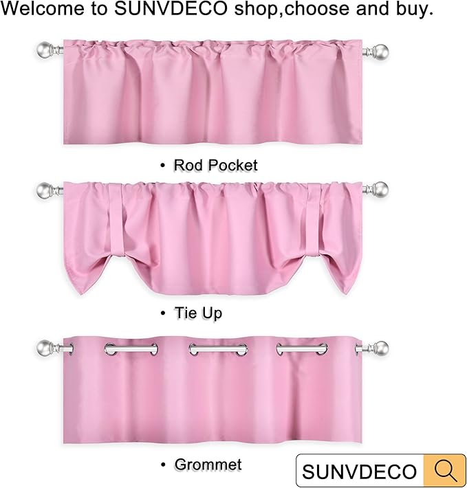 Baby Pink Valance for Windows 60x18 Inch Solid Thermal Insulated Blackout Rod Pocket Kitchen Short Curtain Toppers Valance for Bathroom Living Room 1 Panel