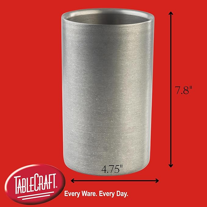 Tablecraft Stainless Steel Wine Cooler, Tabletop Double Wall Sleek Insulated Chiller for Cold Wine Serving, Fits Most 750ml Bottles, For Commercial Bar Service at Bars, Restaurants, Wineries and Cafes