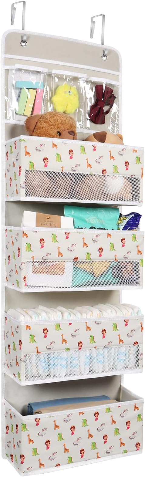 Univivi Over Door Hanging Organizer Behind Door Hanging Storage Baby Storage with 4 Large Pockets and 3 Small PVC Pockets for Cosmetics, Toys and Sundries