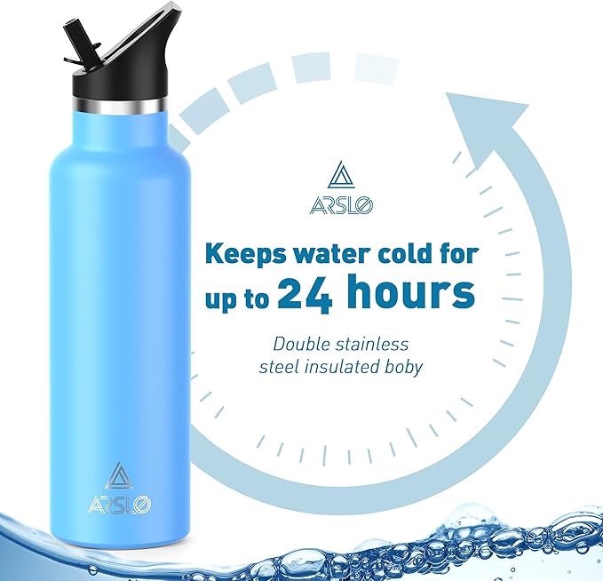 Stainless Steel Double Wall Water Bottles 25oz, Vacuum Insulated Bottle With Straw Lid, Insulated Water Bottle Keeps Water Cold for 24 Hours, Hot for 12 Hours, Hiking, Sports