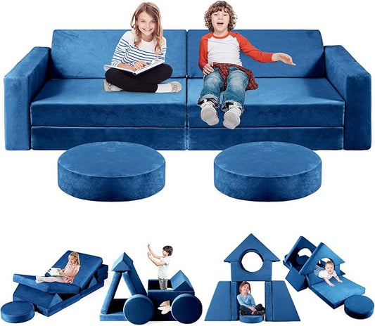 2024 New Modular Kids Play Couch, 12pcs Toddler Sofa Couch Building Fort, Versatile 300+DIY Creativing Playroom Bedroom Furniture for Toddlers. Convertible Kids Sofa and Cushion for Boys and Girls