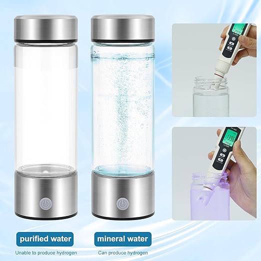 Hydrogen Water Bottle with PEM SPE Technology - Portable Rechargeable aquahealth Hydrogen Water Generator for Home Office Travel Fitness Drinking (Silver)