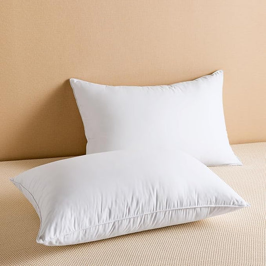Goose Feather Down Pillows Queen Size Set of 2, Luxury Soft Feather Pillows for Sleeping, Smooth Down-Proof Fabric, Hotel Collection Bed Pillows Surround Fill Polyester (White, 20"x30")