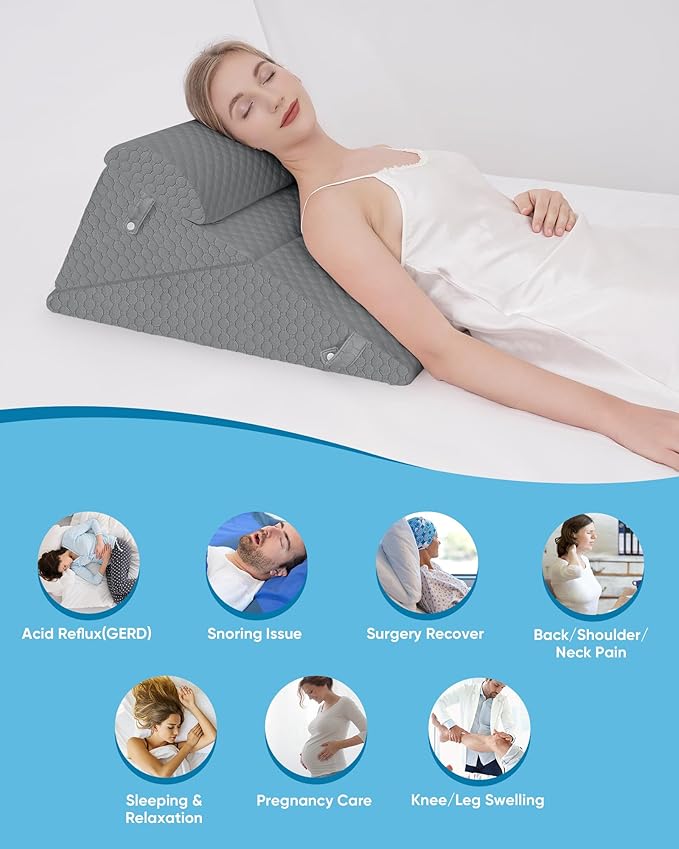 Forias Wedge Pillows Set for After Surgery Foldable Bed Wedge Pillow for Sleeping Adjustable 9&12 Inch Triangle Pillow Wedge with Half-Moon Pillow for Post Surgery Acid Reflux Gerd Snoring - Gray