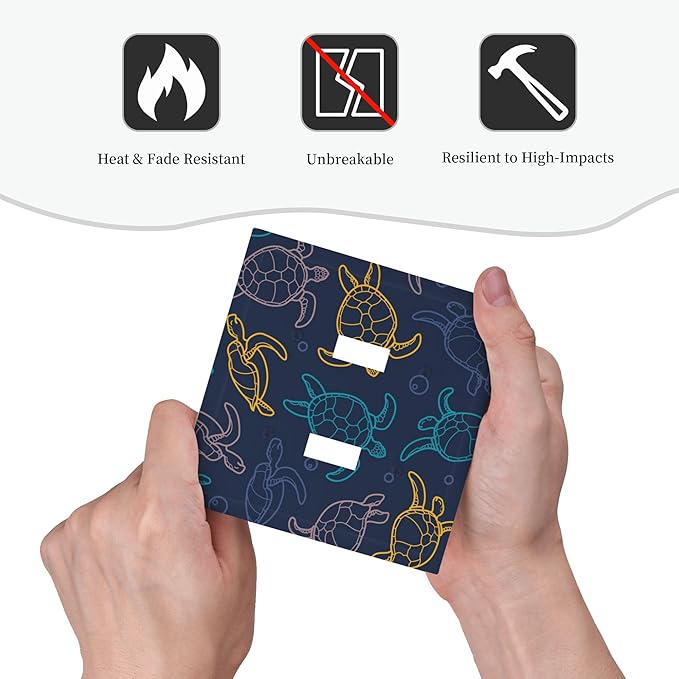 Cartoon Turtles Double Toggle Light Switch Covers 2 Gang Wall Plate Dual Decorative Switchplate Electrical Faceplate for Bathroom Country Kitchen Bedroom Decor, 4.9" x 5"