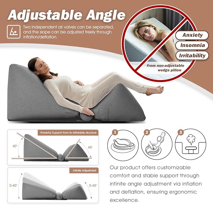 Inflatable Wedge Pillow Set for Indoor&Outdoor Lounge Chair 0-90° Infinite-Angle Adjustable Lying Game Pillow, Wedge Pillow for Back Pain Relief Portable Lawn Chair Outdoor Chair