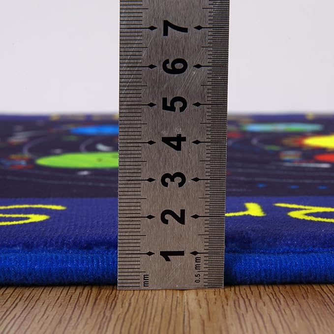 Kids Rug 4x4 Round Rug Solar System Pattern Nursery Rug Baby Soft Area Rug Non Shedding Carpet for Babyroom Play Room Non Slip Educational Rug Galaxy Outer Space Playmat, Blue Round 4'x4'