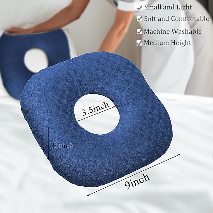 Ear Piercing Pillow for Side Sleepers, Pillow with an Ear Hole for CNH and Ear Pain Ear Inflammation Pressure Sores, O-Shaped Side Sleeping Pillow, Ear Guard Pillow(Dark Blue)