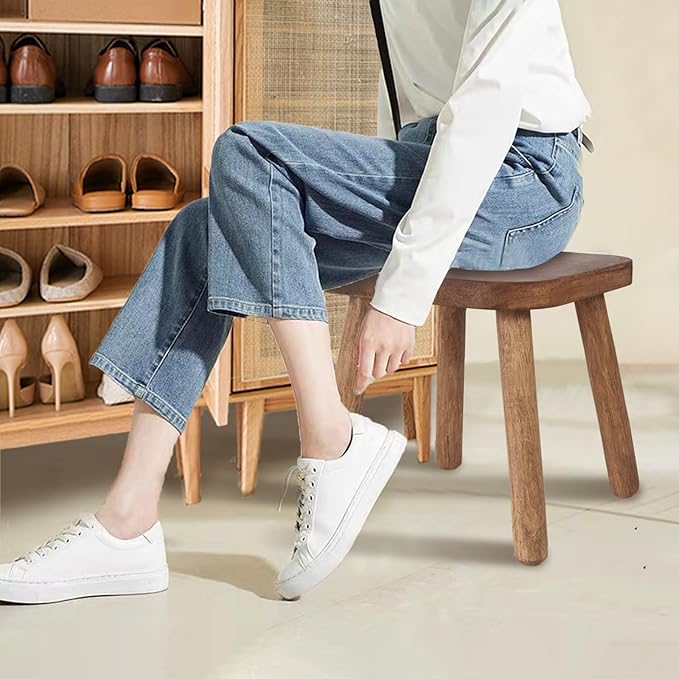 Natural Solid Wood Step Stool Wood Stool for Kids 11.7'' Sturdy Sitting Stool Wooden Step Stool for Adults Square Stool Wood Plant Stand Small Foot Stool with Four Detachable and Assembled Legs