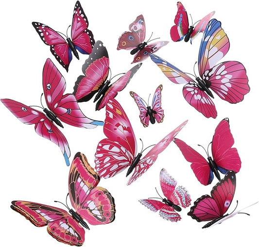 uxcell 120Pcs 3D Beautiful Butterfly Removable DIY Wall Stickers for Bedroom Living Room TV Background Decorations, Plum