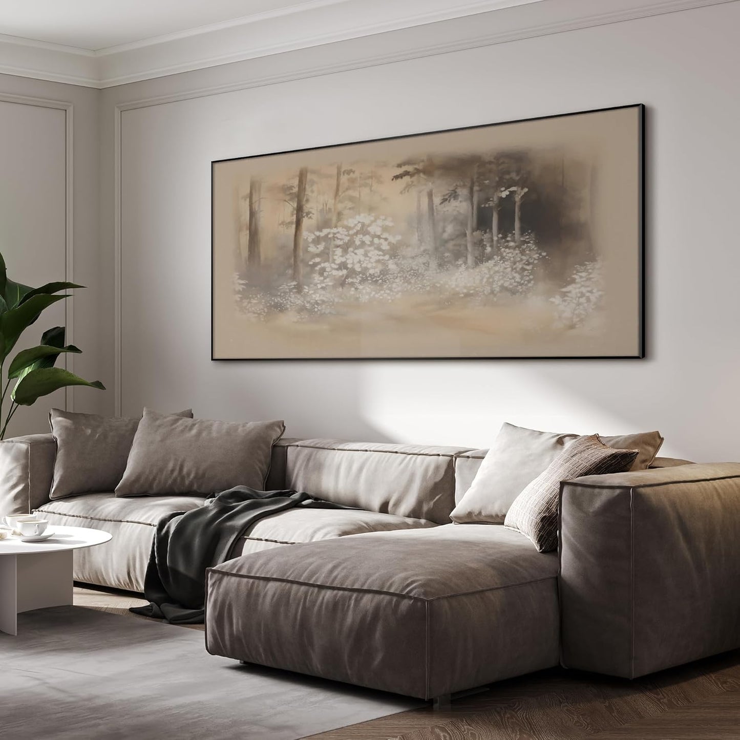 SIGNWIN 24"x46" Extra Large Framed Wall Art Misty Forest in Sepia Tones, Watercolor Woodland Landscape for Home Living Room Bedroom Decor (Frame Assembly Required)