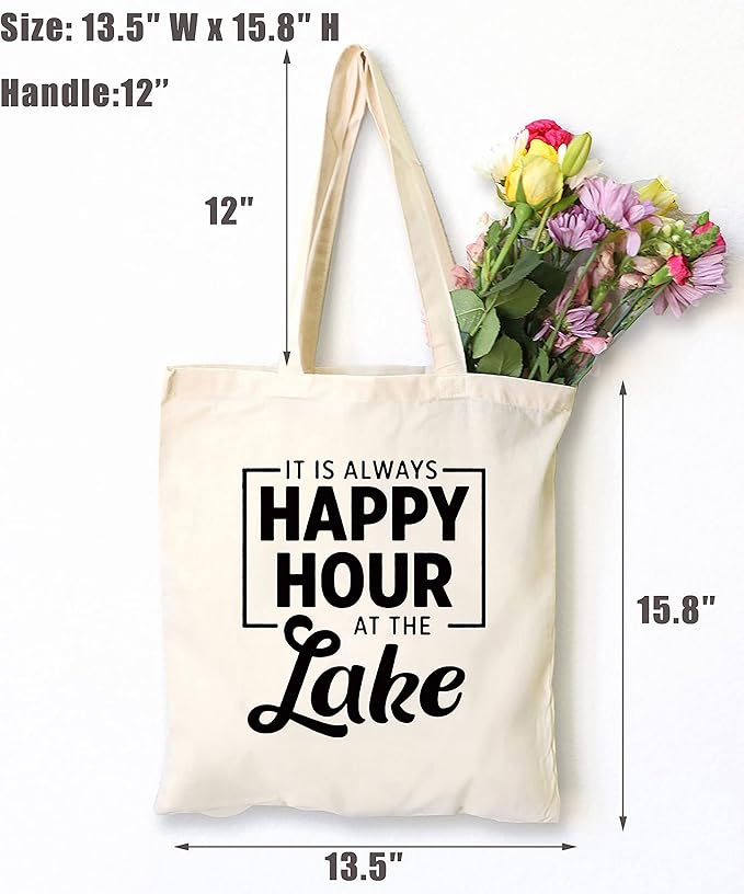 Lake House Gifts,Lake House Decor,It's Always Happy Hour at the Lake -Funny Valentines Day,Birthday Gifts Gifts for Lake Lovers,Friends,Wife,Mom,Grandma,Hostess-Shoulder Bag Shopping Bag Tote Bag Gift