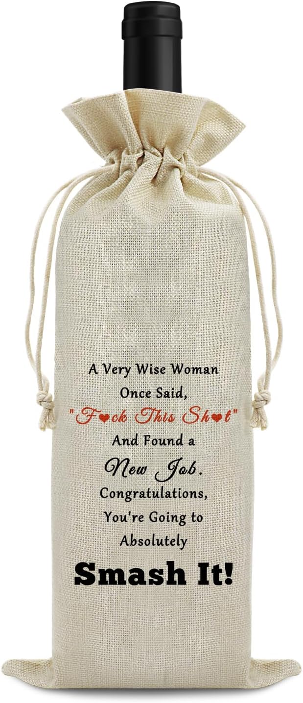 New Job Gifts for Coworker Wine Bag Coworker Leaving Gifts Congratulations Gifts New Job Promotion Gift for Women Men Wine Gift Bag Going Away Gift Farewell Party Decors Drawstring Wine Bottle Bag