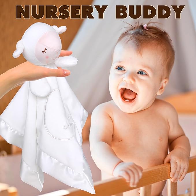 White Goat Baby Security Blanket Loveys for Babies Boys and Girls, 16" Soft Baby Lovey Blanket, Baby Snuggle Stuffed Animals Blankie, Baby Gifts for Infant and Toddler