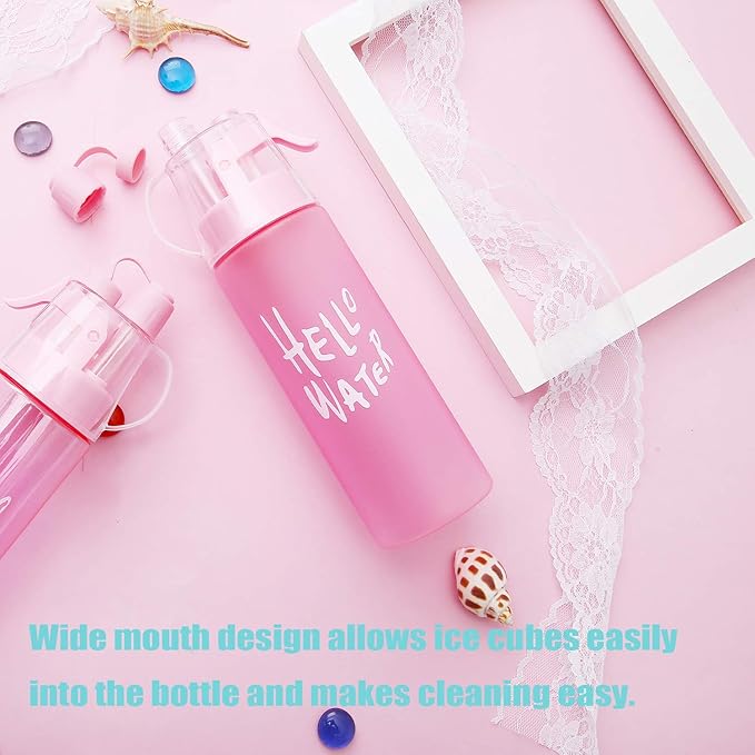 Emopeak 580ML Misting Water Bottle, 20OZ Sports Water Bottle with Spray Mist for Outdoor Hydration, BPA-Free Mist Water Bottle (Pink Transparent, 580ml/20oz)