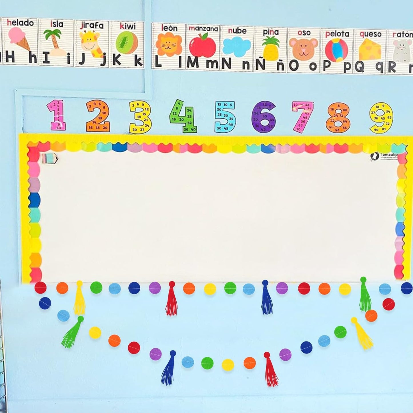 Rainbow Decorations Colorful Felt Tassel Circle Dot Garland Banner Rainbow Hanging Polka Dot Tassel Streamer for Classrooms Preschool Everyone is Welcome Nursery Birthday Fiesta Carnival Party Decor