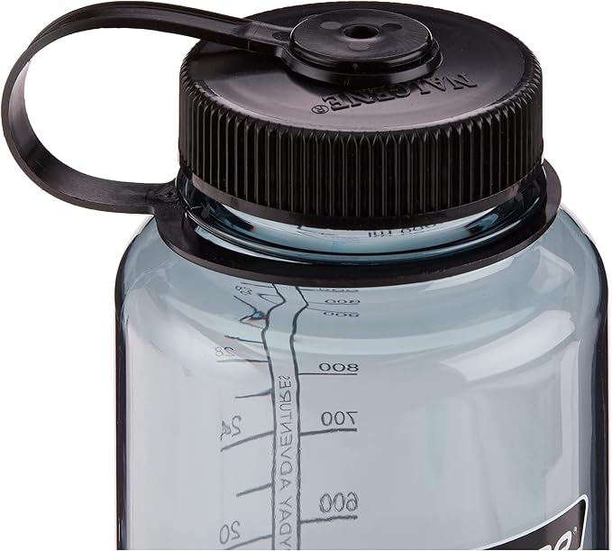 Nalgene Sustain Tritan BPA-Free Water Bottle Made with Material Derived From 50% Plastic Waste, 32 OZ, Wide Mouth, Gray w/ Black Lid