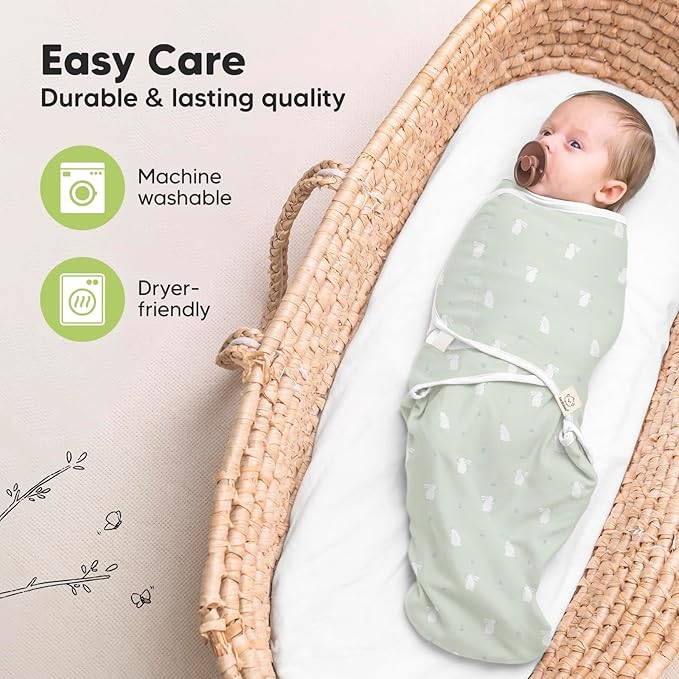 KeaBabies 3-Pack Organic Baby Swaddle Sleep Sacks - Newborn Swaddle Sack, Ergonomic Baby Swaddles 0-3 Months, Swaddles for Newborns,Baby Sleep Sack,Baby Swaddle Blanket Wrap,Baby Essentials (Bunnies)