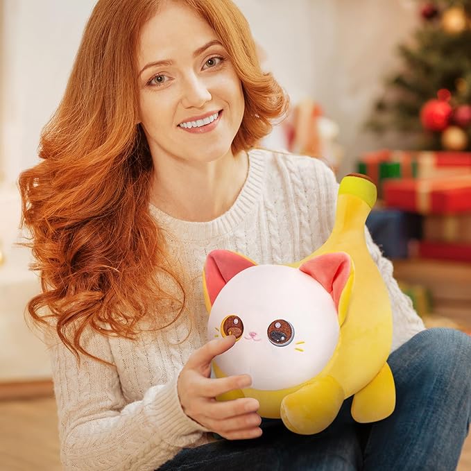 Stuffed Animal Plushie Toy, Cute Big Eyes Cat Plush Stuffed Pillow, Banana Cat with Heterochromatic Eyes Stuffed Animals Pillow, Birthday Stuffed Toy for Kids & Adults