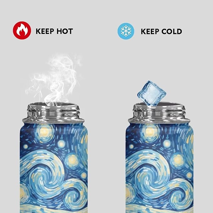 Starry Night Insulated Water Bottle for Hot Drink Wide Mouth Water Jug for Fitness, Gym and Outdoor Sports, Leak-proof,18 Oz