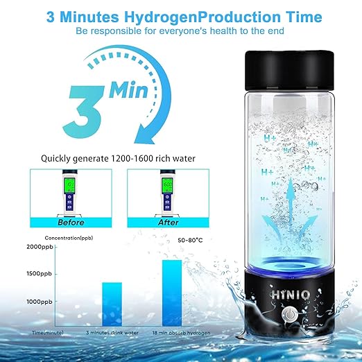 Hydrogen Water Bottle, 420ml Portable Hydrogen Water Ionizer Machine, Hydrogen Rich Water Glass Health Cup for Office, Travel and Daily Drinking