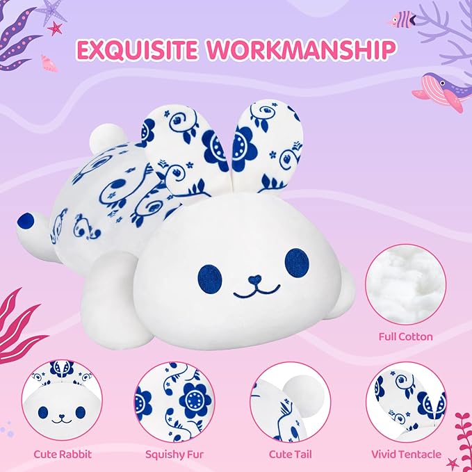 Cute Rabbit Plush Pillow, Kawaii Plushies Bunny Rabbit Stuffed Toys, Squishy Plushies, Cuddle Body Pillow for Kids & Girls