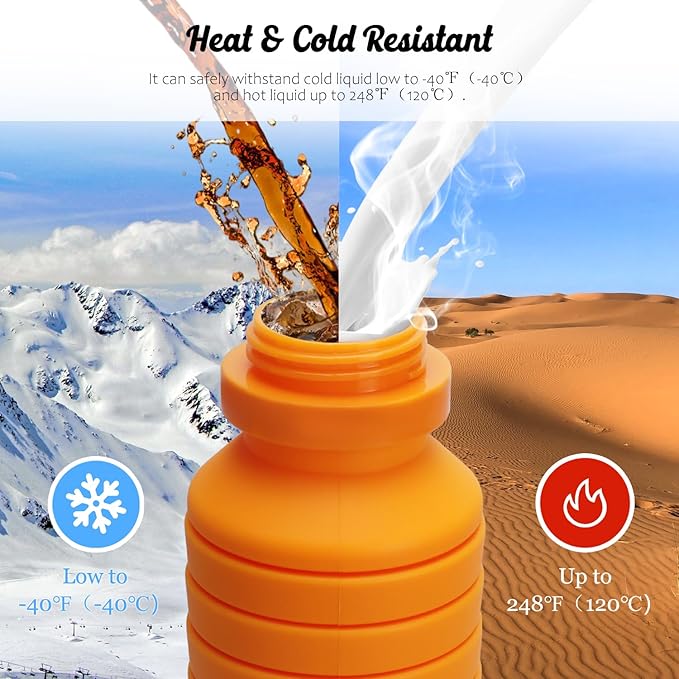 Nefeeko Collapsible Water Bottle, Reuseable BPA Free Silicone Foldable Water Bottles for Travel Gym Camping Hiking, Portable Leak Proof Sports Water Bottle with Carabiner