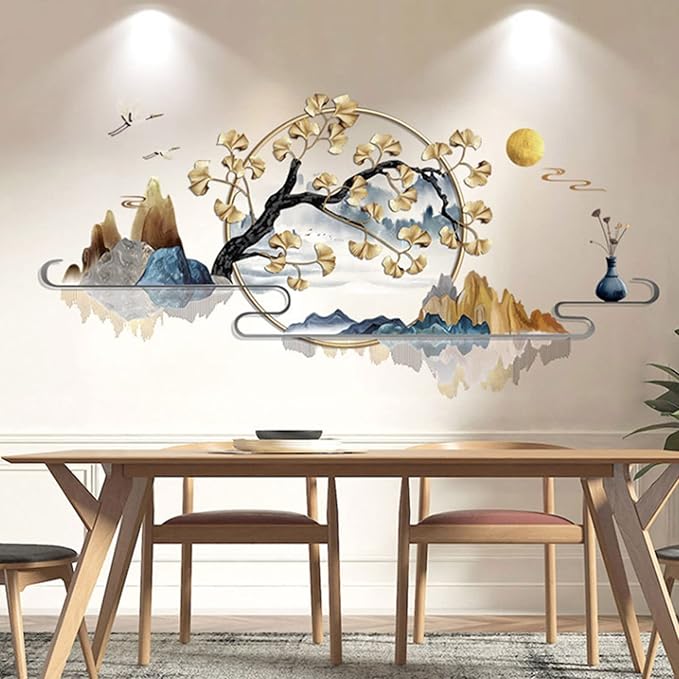 Flowers Wall Decals Vinyl Ancient Style Flowers Wall Stickers Ginkgo Landscape Painting Stickers Spring Flower Tree Branch Window Clings for Kids Room Nursery Living Room Kitchen Decor Gifts (#3)