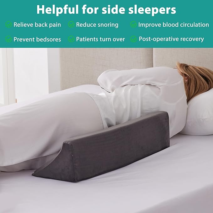 Wedge Pillow for Side Sleeping, Memory Foam Back Pillow for Side Sleeper, Bed Wedges & Body Positioners for After Surgery, Pregnancy Support, Back Pain, Preventing Bedsores, Short Plush