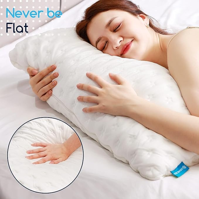 Cooling Side Sleeper Pillow for Neck and Shoulder Pain, Luxury Shredded Memory Foam Curved Bed Pillows for Sleeping Set of 1- Adjustable King Size- Washable Cover Original White