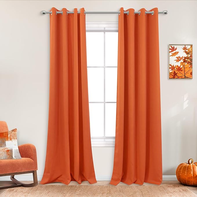 Mrs.Naturall Orange Curtains 84 Inch Length 2 Panels Set for Fall Living Room,Blackout Room Darkening Curtains 84 Inches Long for Bedroom