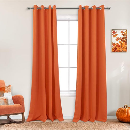 Mrs.Naturall Orange Curtains 84 Inch Length 2 Panels Set for Fall Living Room,Blackout Room Darkening Curtains 84 Inches Long for Bedroom
