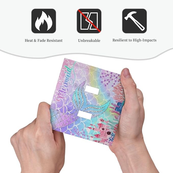 Silvery Glitter Cute Mermaid Tail Fantasy Castle Double Toggle Light Switch Covers 2 Gang Wall Plate Dual Decorative Switchplate Electrical Faceplate for Kidroom Nursery Bedroom Kitchen Decor