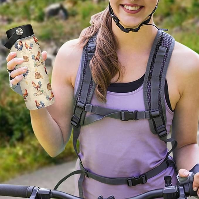 Chicken Insulated Water Bottles with Handle Stainless Steel Metal Water Bottle, Cold & Hot Water Bottle 20 Oz, Leak Proof Travel Cup