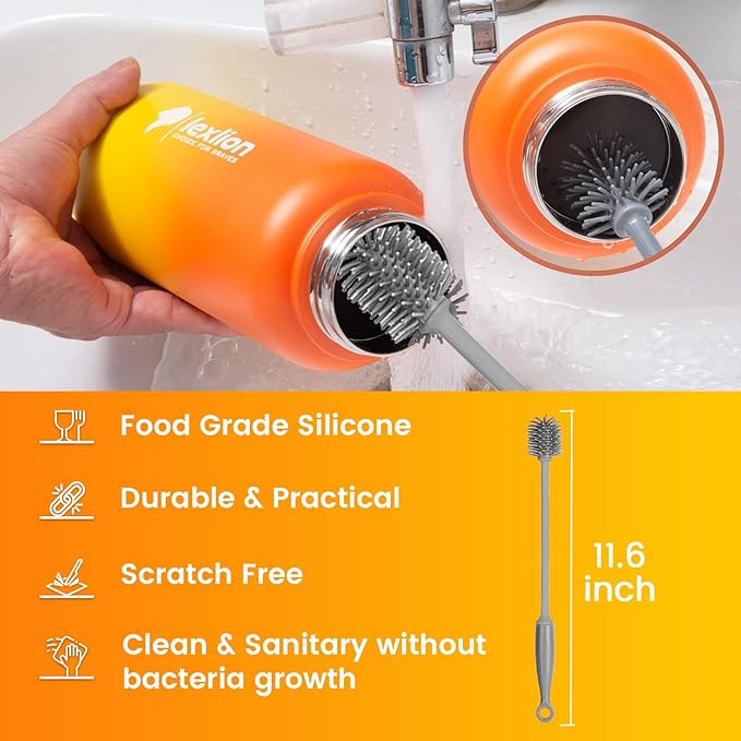 Water Bottle 32oz, Triple Walled Insulated Stainless Steel Reusable Bottle, Silicone Sleeve, Cleaning Brush, 2 Lids (Spout lid & Straw lid w/2 straw), Metal Mug Gallon, BPA Free, Sunset