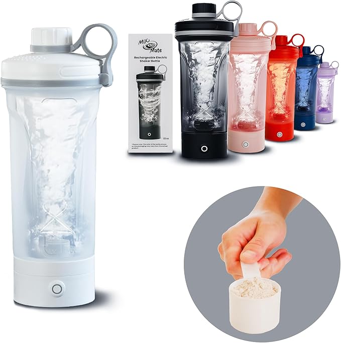 Electric Shaker Bottle, Portable Blender Protein Shaker, USB Rechargeable MixMate Blender For Protein Shakes Pre Workout Greens Coffee Pancake Mix Cocktail Cocktails (Frost White)