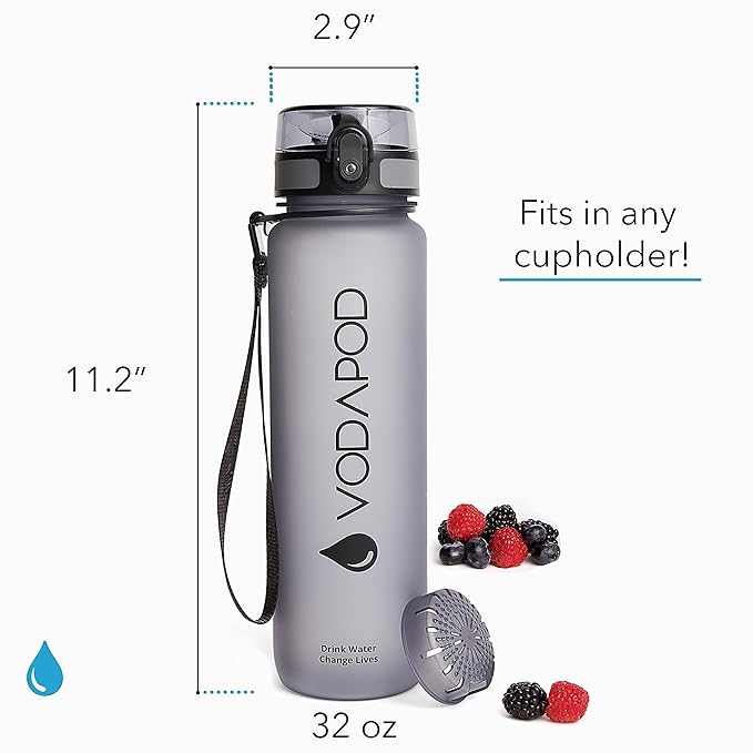 Motivational Water Bottle with Time Marker | 32oz Daily Water Intake Bottle | Gym Sports Water Bottle | Fruit Infuser Screen | 1 Liter BPA-Free Durable Leakproof with Eco-Friendly Brush