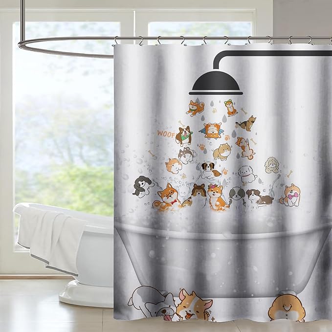 AILONEN Cute Corgi Shower Curtain for Kids 72" W*96" H Inch,Cartoon Dog Funny Animals Nursery Lovely Hilarious,12 Pack Hooks Polyester Waterproof Fabric Decor for Bathroom Bathtub Panels