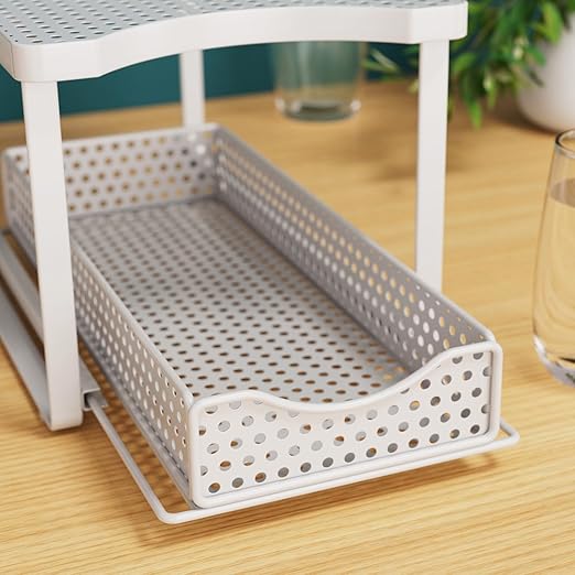 Water Dispenser Stand for Countertop-Metal Black Water Filter Stand 14.5"x7.7"x6.9",with Drawers Suitable,Compatible with Brita Water Pitcher and Zerowater Pitcher (White)