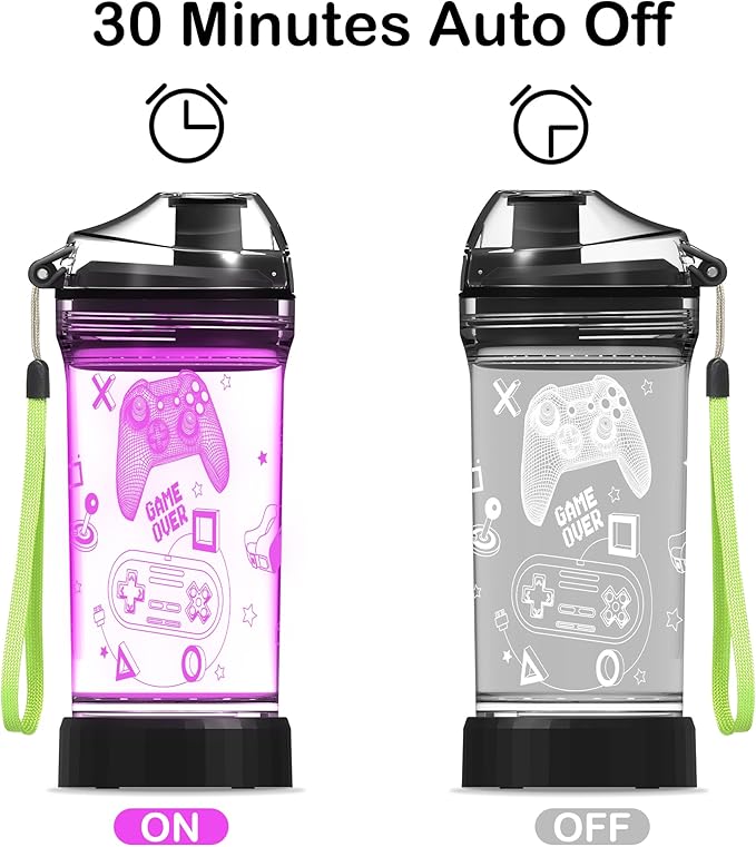 Kids Water Bottle with Video Game Design 3D Glowing LED Light-Tritan BPA Free,Perfect for Back-to-School Season, Girls, Boys, Kids, Holiday Camping, Picnic Gifts - 14 oz Travel Mug