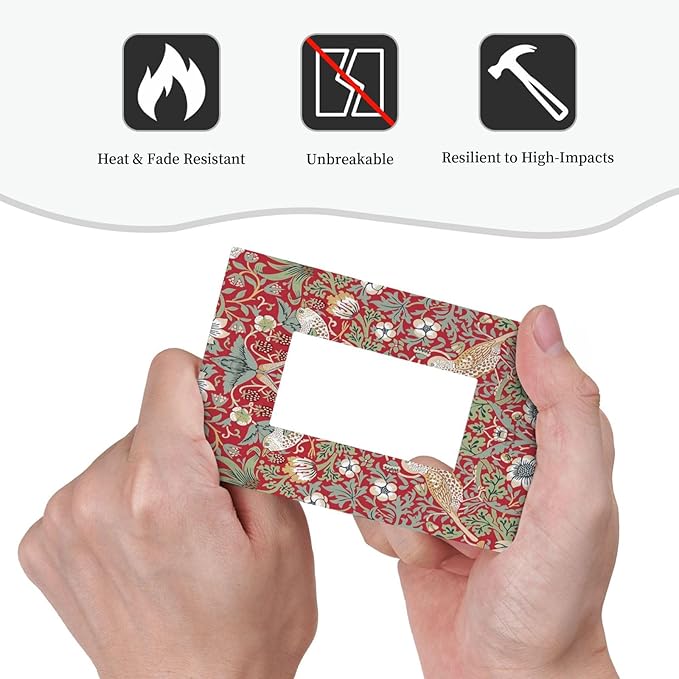 William Morris Strawberry Thief Botanical Red Green 1 Gang Rocker Light Switch Covers Single Decora Outlet Wall Plate Decorative Switchplate Faceplate GFCI for Country Bathroom Bedroom Kitchen Decor