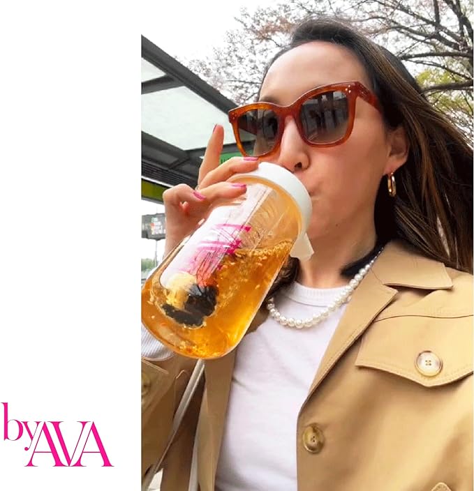 Premium Glass Water Bottle with Infuser & Straw | 16oz, 450ml infusion water bottle fruit infuser Foldable Straw Reusable Water Bottles Glass tumbler with straw