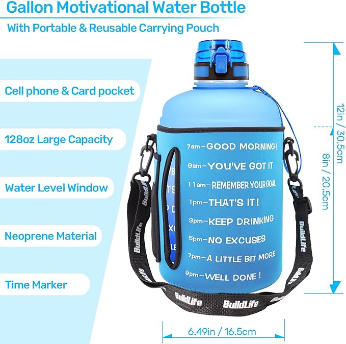 QuiFit 1 Gallon Water Bottle - 128 oz Water Bottle with Times to drink - BPA Free Motivational Water Bottle with Infuser - Large Water Bottle - Sports Water Bottle 1 Gallon in Gym