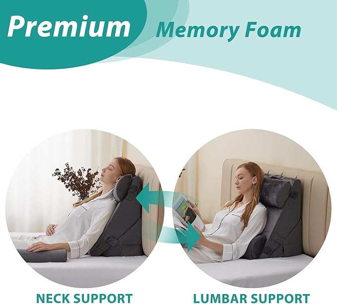 Adjustable 4pcs Bed Wedge Pillow Set, Memory Foam Wedge Pillow Post Surgery for Back, Neck, Leg Pain Relief, Pillow Wedge for Sleeping, Sitting up in Bed, Acid Reflux and GERD, Velvet